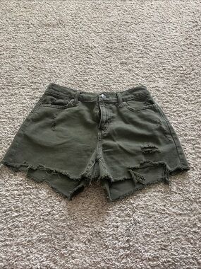 aerie Olive Green Distressed Denim Cutoff Shorts